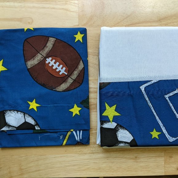 NEW Blue Sports Print Pillow Sham & Twin Size Dust Ruffle and Accent Pillows - Picture 3 of 14